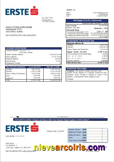 Austria Erste Group bank mortgage statement